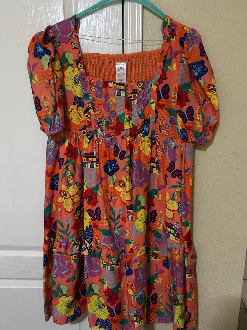 Disney Encanto Bright Orange Floral Puff-Sleeve Dress